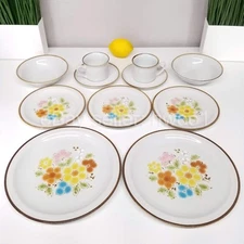 Vintage Stoneybrook Japan Stoneware Set: Summerlove Plates, Bowls, Saucers, Cups