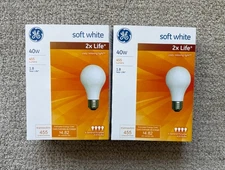 Set of 8 (2 packs of 4) GE Soft White (Old Style) 40w, 2x Life Light bulbs