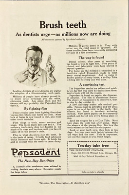 Pepsodent ''Brush Teeth as Dentists Urge'' Vintage Print Ad 1920