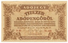 10000 ADÓPENGŐ MINISTRY FINANCE REPUBLIC SECON ISSUE HUNGARY 28/05/1946 BB/SPL