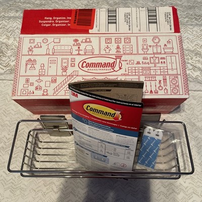 Shower & Bath Caddy, Satin Nickel -  1 Caddy 2 Strips, Command Shower Caddy