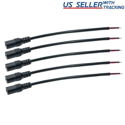 (5-Pack) DC Power Pigtail Female Barrel Jack 6-inch Wire Cable 5.5mm x 2.1mm 5X