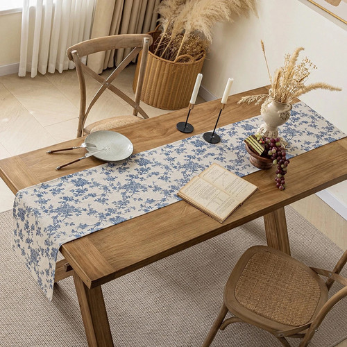 Pastoral Table Runner - 14 x 72 Inch Rectangle - Beige Linen - Washable Table... - Picture 4 of 7