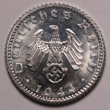 1944 F Germany 50 Reichspfennig Aluminium Coin  KM# 96 BU