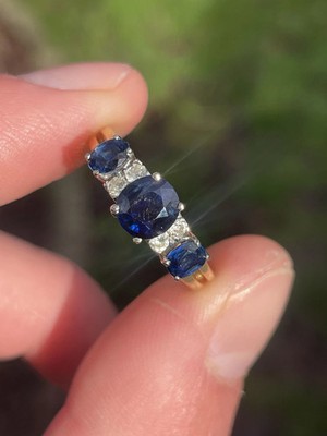 Vintage 18 kt Gold Saphir Diamant außergewöhnlich großer Ring Größe Q/USA-Größe 8 1/4