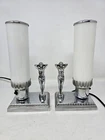 Vtg Art Deco Pair Nude Chrome Table Lamp Boudoir With Milk Glass Shade Antique