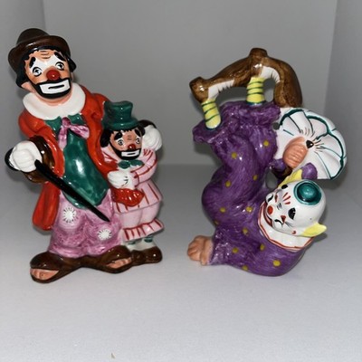 1950 s Yona Original Upside Down & Small/Large Porcelain Pair of Clown Figurines