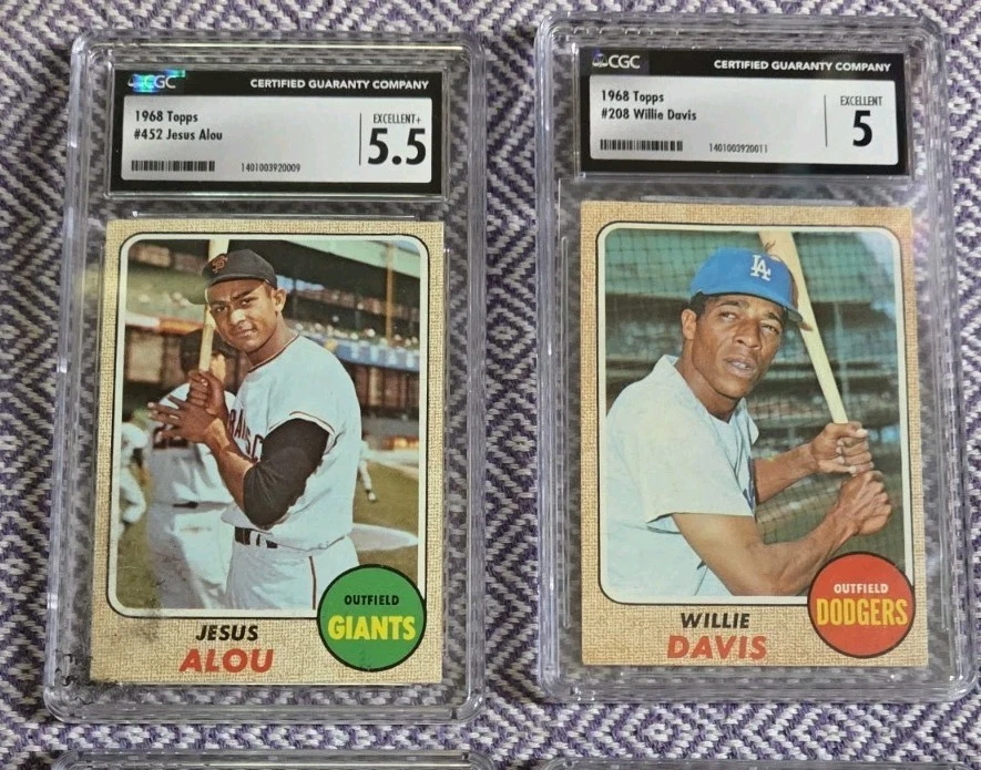 Lote de (4) tarjetas de béisbol 1968 Topps con clasificación CGC EX y Ex+ Alou, Davis, Nolan Foto 2 de 3