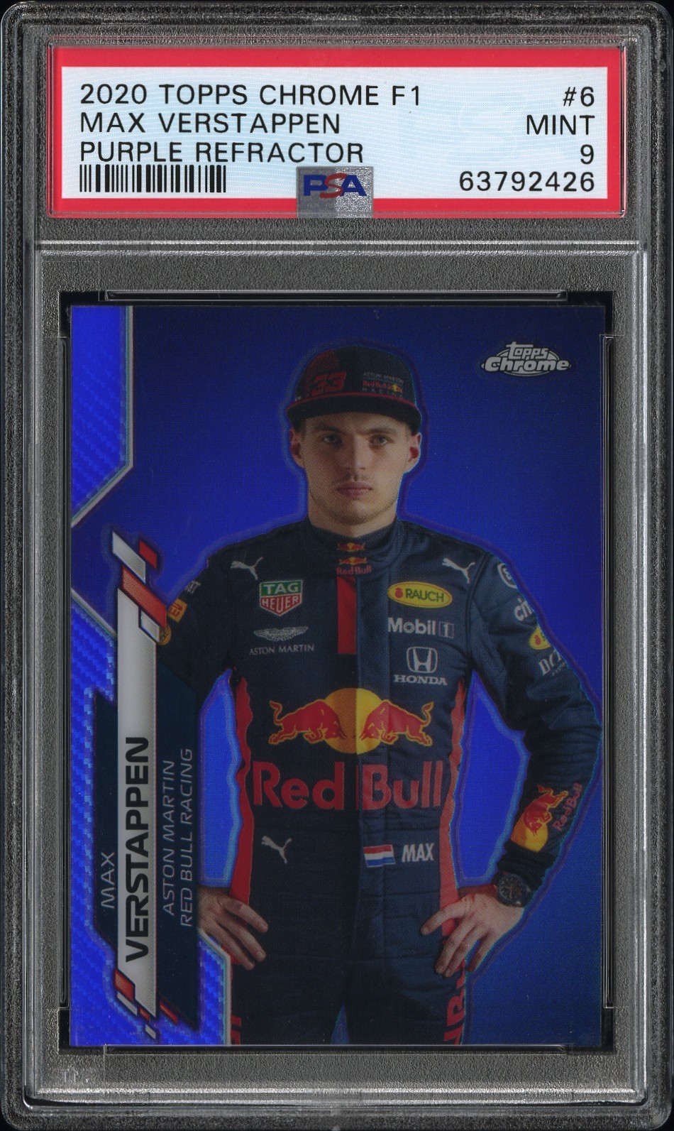 2020 TOPPS CHROME FORMULA 1 PURPLE REFRACTOR #6 MAX VERSTAPPEN 160/399 PSA 9