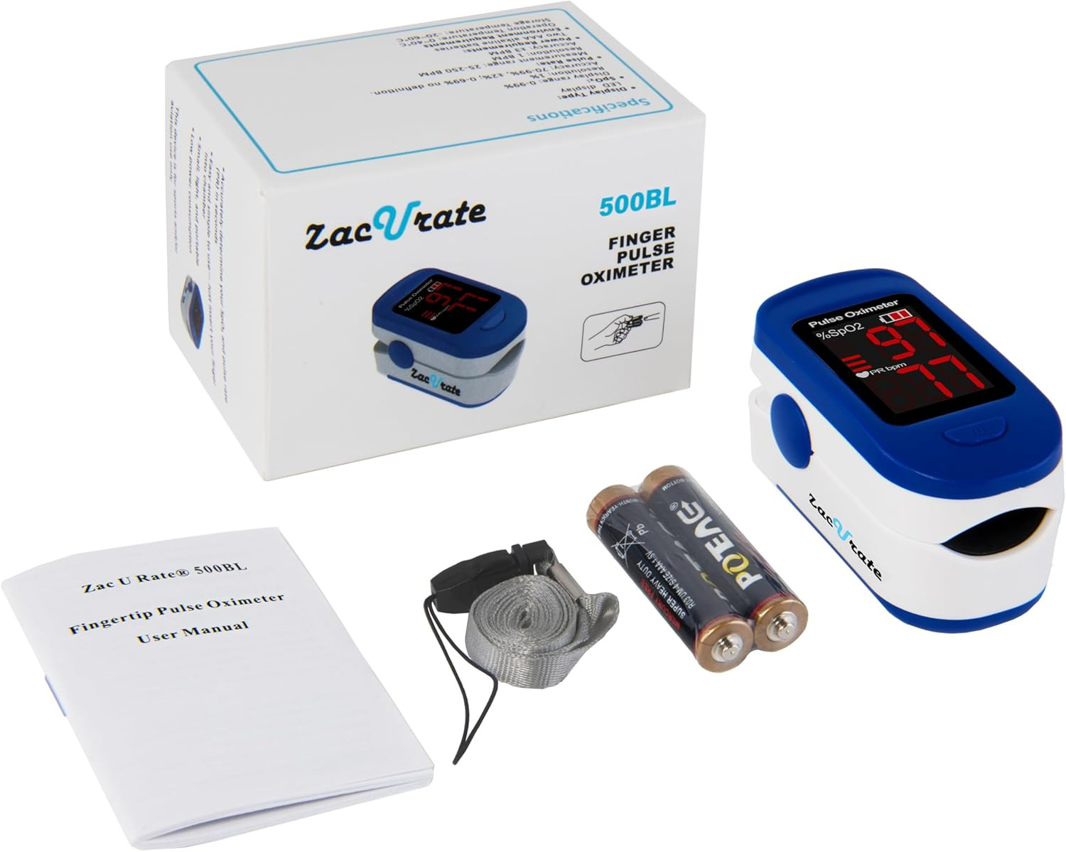 Zacurate 500BL Fingertip Pulse Oximeter Blood Oxygen Saturation Monitor with Bat