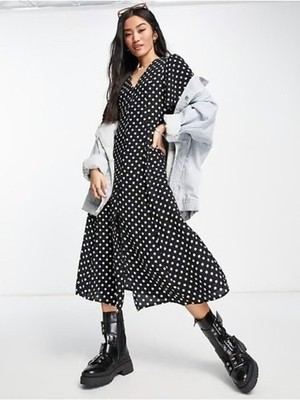 ASOS Black and White Polka Dot Midi Dress