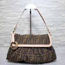 Fendi Chef Bag Zucca FF Canvas Shoulder Bag Brown Gold Hardware Excellent Japan