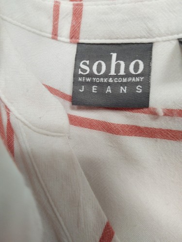 Soho New York & Co Womens Peasant Shirt Medium Pink Stripe Blouse Top 0180 - Picture 6 of 9