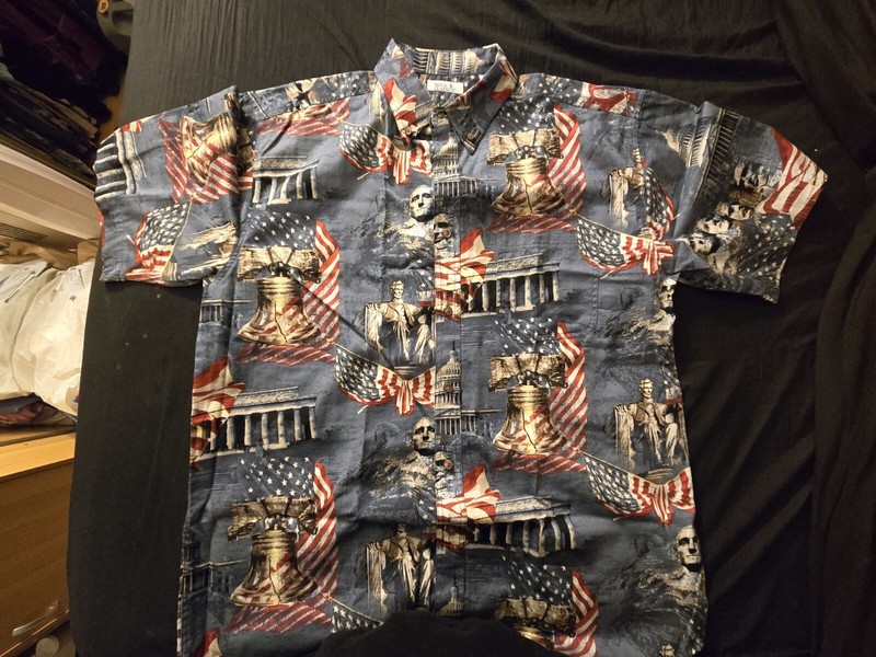 Boca Classics Hawaiian Shirt Lincoln Capitol Flag Patriotic Rushmore L July 4th
