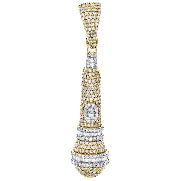 "10K Gelbgold Baguette Diamant Mikrofon Mic AnhäNger 2.1 \" Pflastern 1.65 Karat"-image