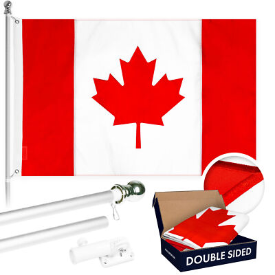 Combo: 6 Ft Flagpole Silver & Canada Flag 3x6 Ft Double Sided Embr 210D Poly
