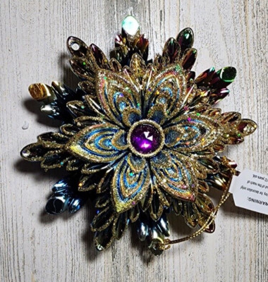 Glitter 3-D Multicolor Mixed Materials Snowflake Ornament-two Sided- 5 Inches