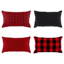 Design Imports Assorted Pillow Covers 12" x 20" Set of 4 Red/Black New
