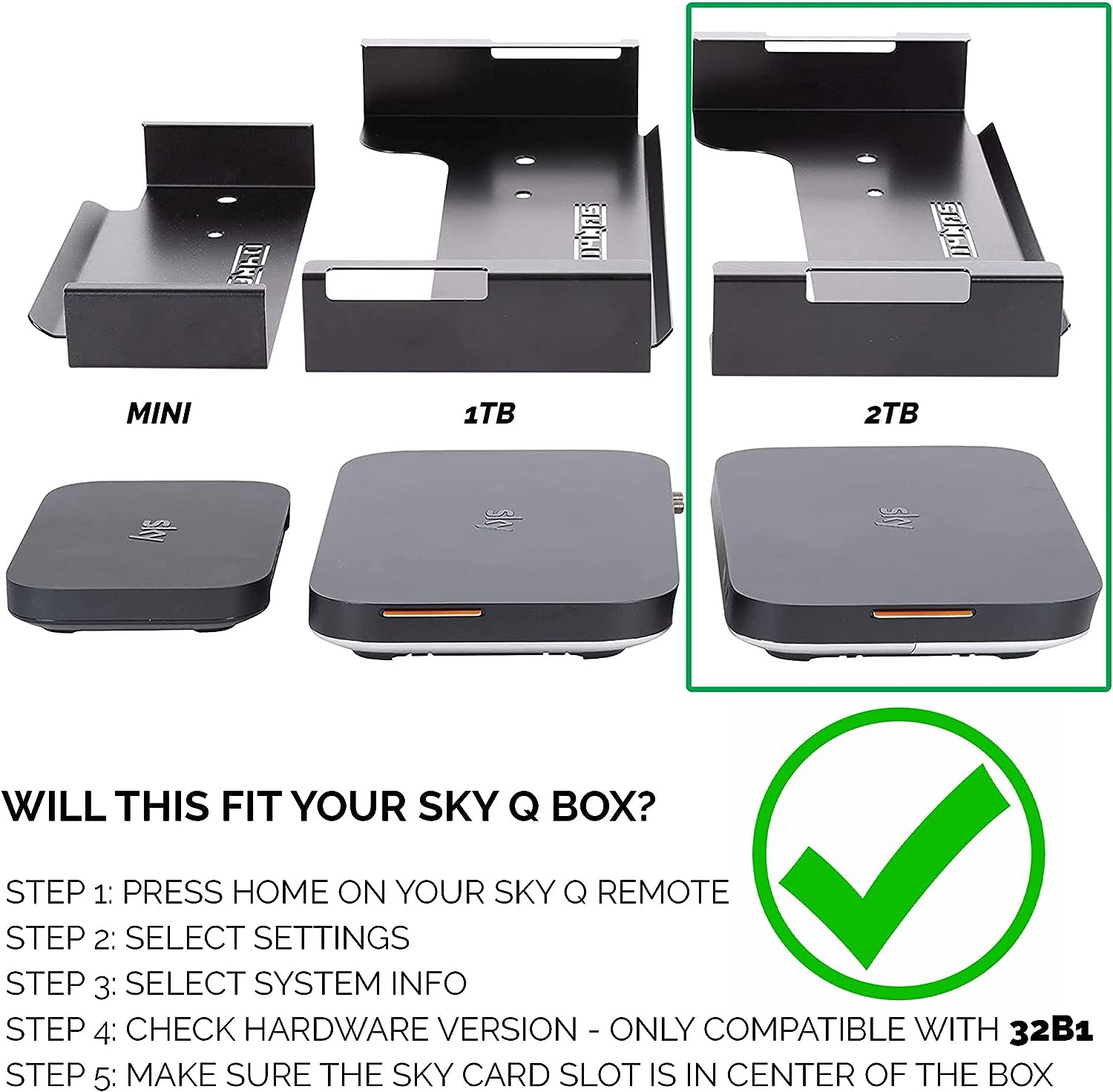 DYNAS Sky Q 2TB Wall Mount Bracket Fits Main SkyQ 2TB 32B1 Model ONLY