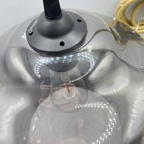 LARGE Glass Pendant Shade 31cm x 25cm IKEA Avery Smoky Grey Bell with Bulb - Picture 8 of 12
