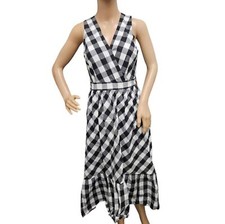 J. Crew Sleeveless Faux-Wrap Dress In Gingham Cotton Poplin * no waist t…