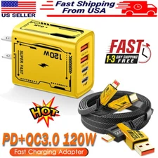 4-In-1 120W Super Fast Charging Cable Charger Data Cord USB-C For iPhone Samsung