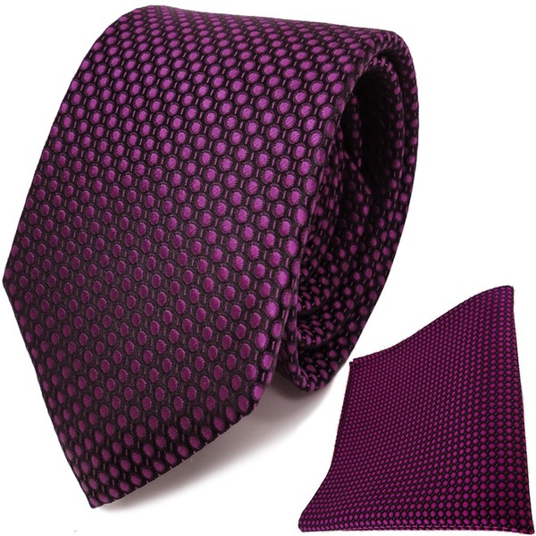 Tigertie Seidenkrawatte + Seideneinstecktuch In Lila Violett Schwarz Gepunktet-image