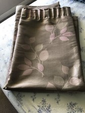  Lined 64"X 50" Satin Look Curtains. Pencil Pleat .Pale Bronze Leaf Design.