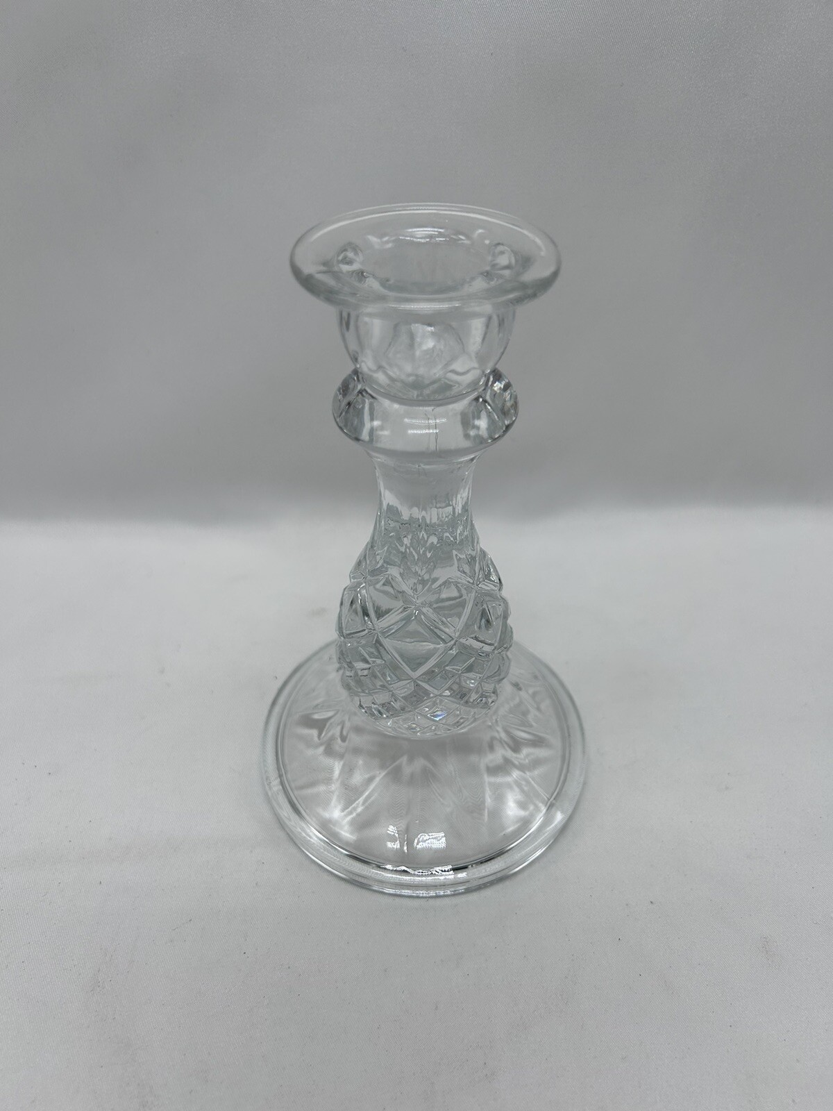 VTG Indiana Glass Crystal Candle Holder Cambridge Pineapple 6" Tall Candlestick