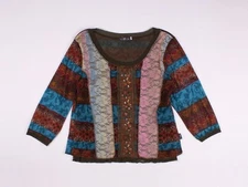 Vintage Vango Paris Mesh Printed Boho Y2K Multicolor Blouse Top Size 4