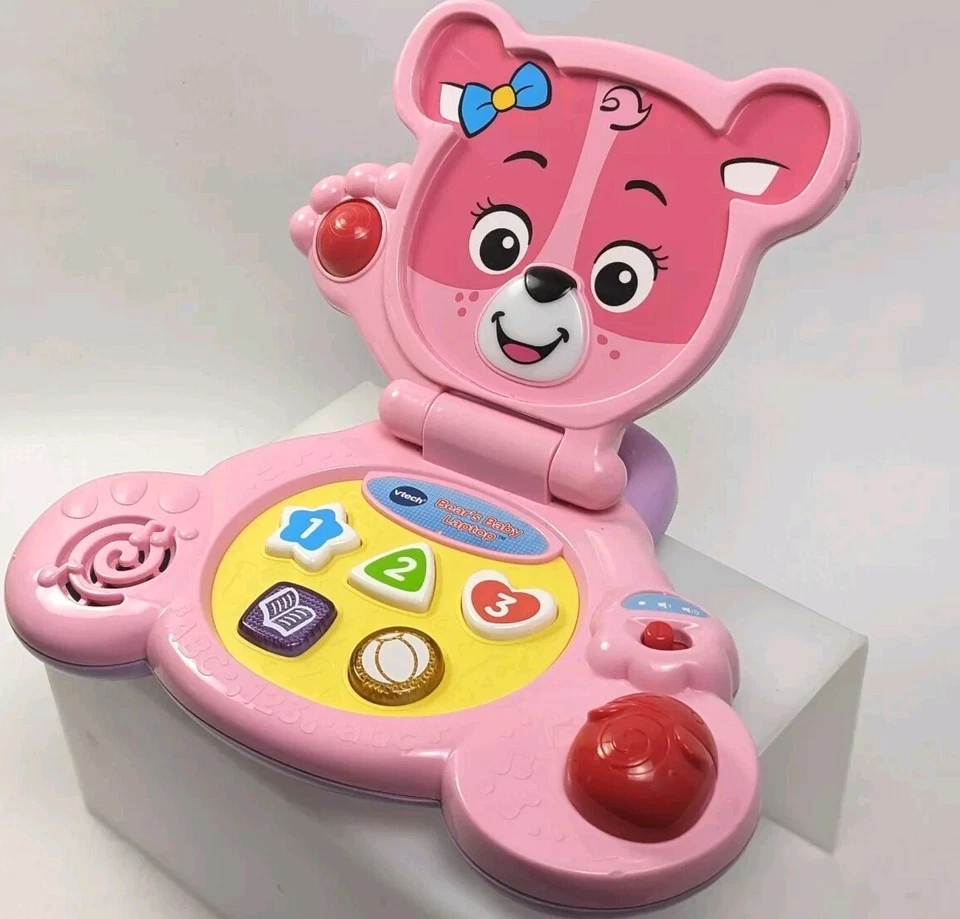 Vtech Bear's Baby Laptop Pink Interactive Learning Toy Shapes Numbers TESTED - Image 2 of 4