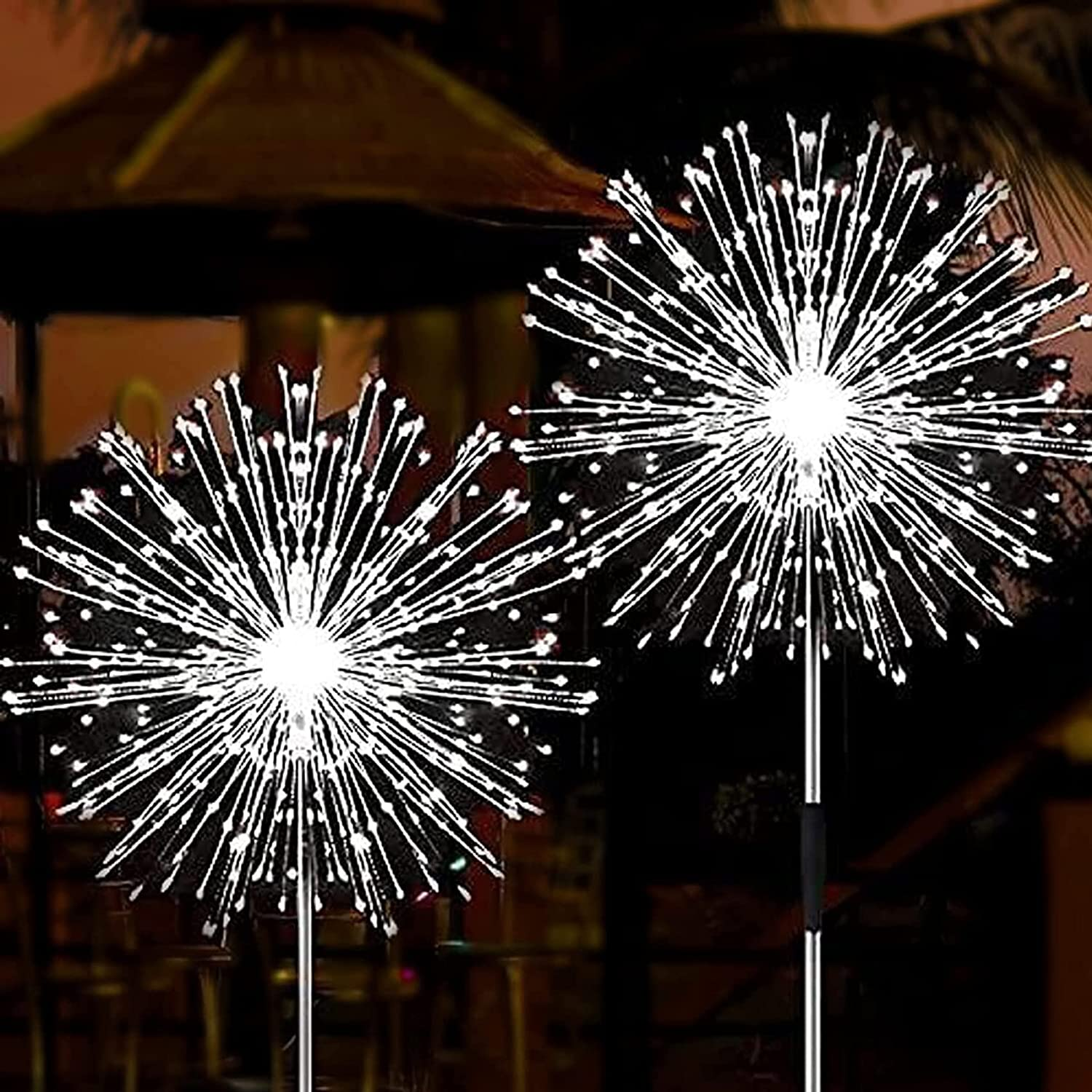 Solar-Powered LED Firework Lights, 2-Pack, Waterproof Outdoor Decor in Cool White for Gardens, Patios & Events