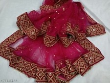 Indian SEQUENCE BRIDAL DUPATTA Zari Work For Wedding VELVET BORDER - FS