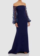 Eliza J Women's Blue Mesh Floral Sleeve Off-The-Shoulder Gown Dress Size 8