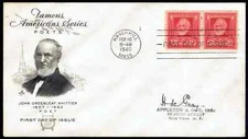 US 865 John Greenleaf Wittier Poet 2c FDC Feb 16 1940 Haverhill Artcraft F865-1