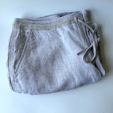 Talbots Women's SZ 14 100 Linen Khaki Tan Lightweight Cropped Wide Leg Pants