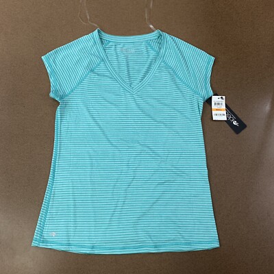 Ideology Women's Small Mint Green Laguna Striped Short Sleeve Athletic Tee NWT