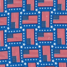 Fabric Patriotic USA Stars and Stripes Flags on Blue Cotton 1/4 yard 49532