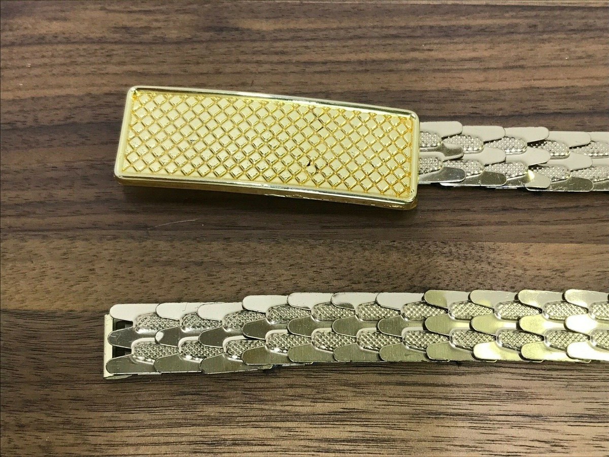 Vtg Gold Metal Fish Scale Stretch Belt Skinny 80