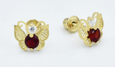 GRANAT & WEISSE SAPHIRE SCHMETTERLING OHRSTECKER 14k GOLD - Schraubverschlüsse