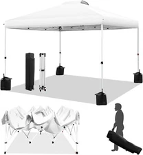 WEIZE 10x10ft Pop Up Canopy Tent, 1-Button Setup, with Roller Bag & Weights
