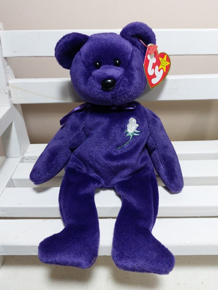 Ty Beanie Baby PRINCESS Diana Purple Bear 1997 New w/Tag Protector