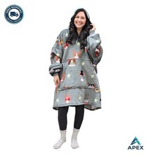 Sherpa Hoodie Blanket Oversized Wearable Fleece One Size Long Sleeve Cozy Front