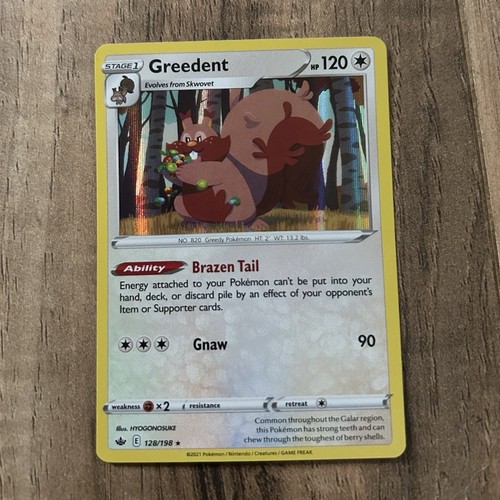 Pokemon TCG Greedent 128/198 SWSH06 Chilling Reign  Holo Rare 120 HP EN