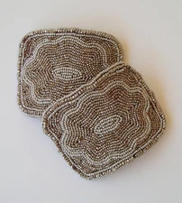 Antique Pair of Shoe Buckles Seed Bead Silk Back Made in France 2 3/8" wide