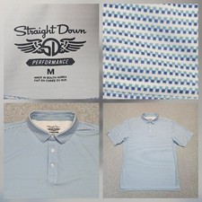 Straight Down Polo Shirt Mens Medium Light Blue Geometric Performance Golf