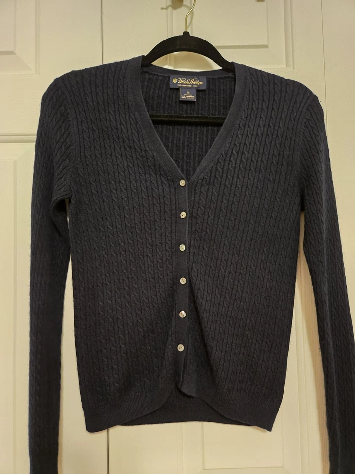 Cárdigan suéter tejido seda y cachemir azul Brooks Brothers para mujer talla XS Foto 3 de 4