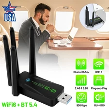 Wireless USB Wifi 6 Adapter Bluetooth 5.4 Dongle Dual Band 2.4G/5GHz W/Antenna