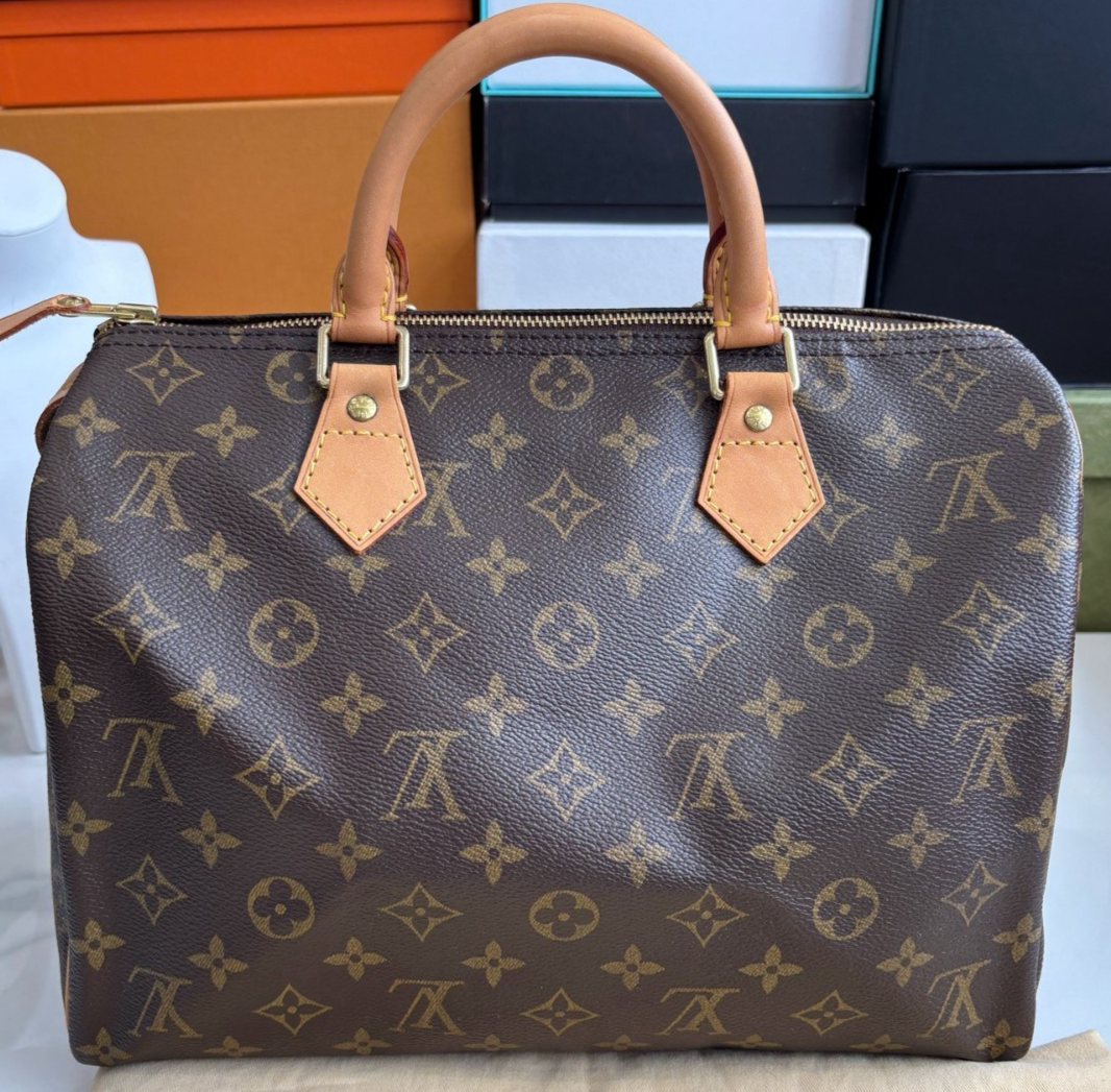 Louis Vuitton Speedy 30 Monogram Handbag Brown Women Vintage