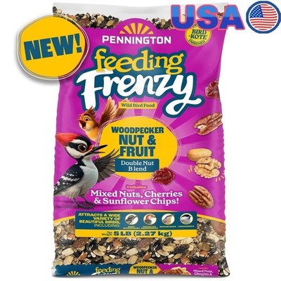 Feeding Frenzy Wild Bird Food Woodpecker Nut Fruit Blend 5lb Double Nut Mix New